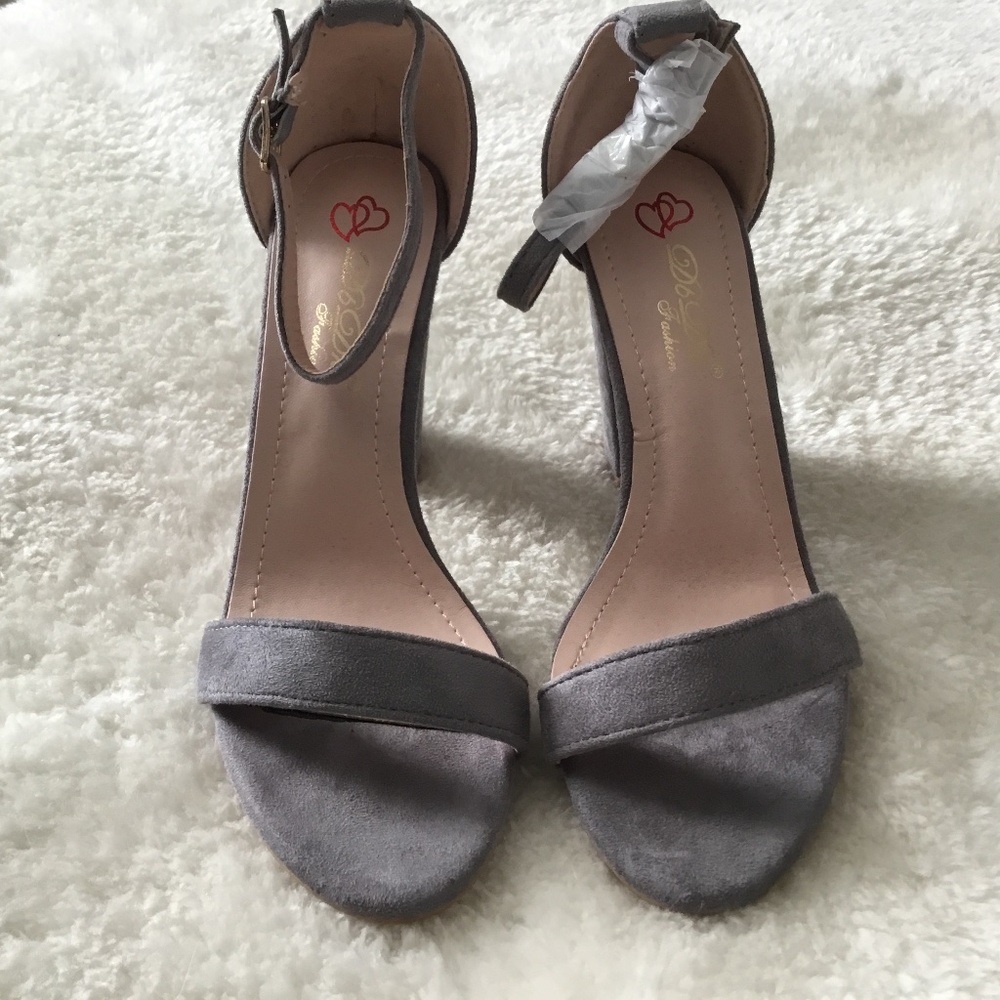 Ankle strap gray suede high heeled sandals